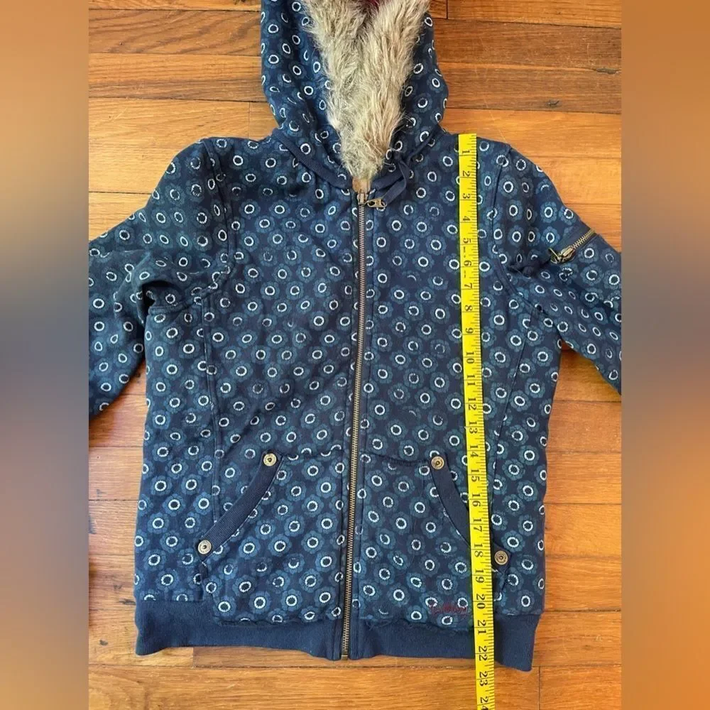 BILLABONG medium blue floral insulated faux fur hoodie zip up sweatshirt